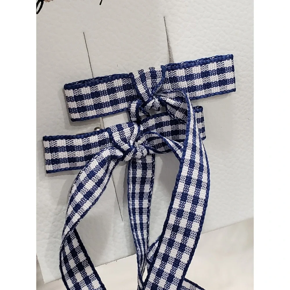 NEW Free People Bow BLUE Gingham Hair Clip Coquette Picnic Dainty Cottagecore